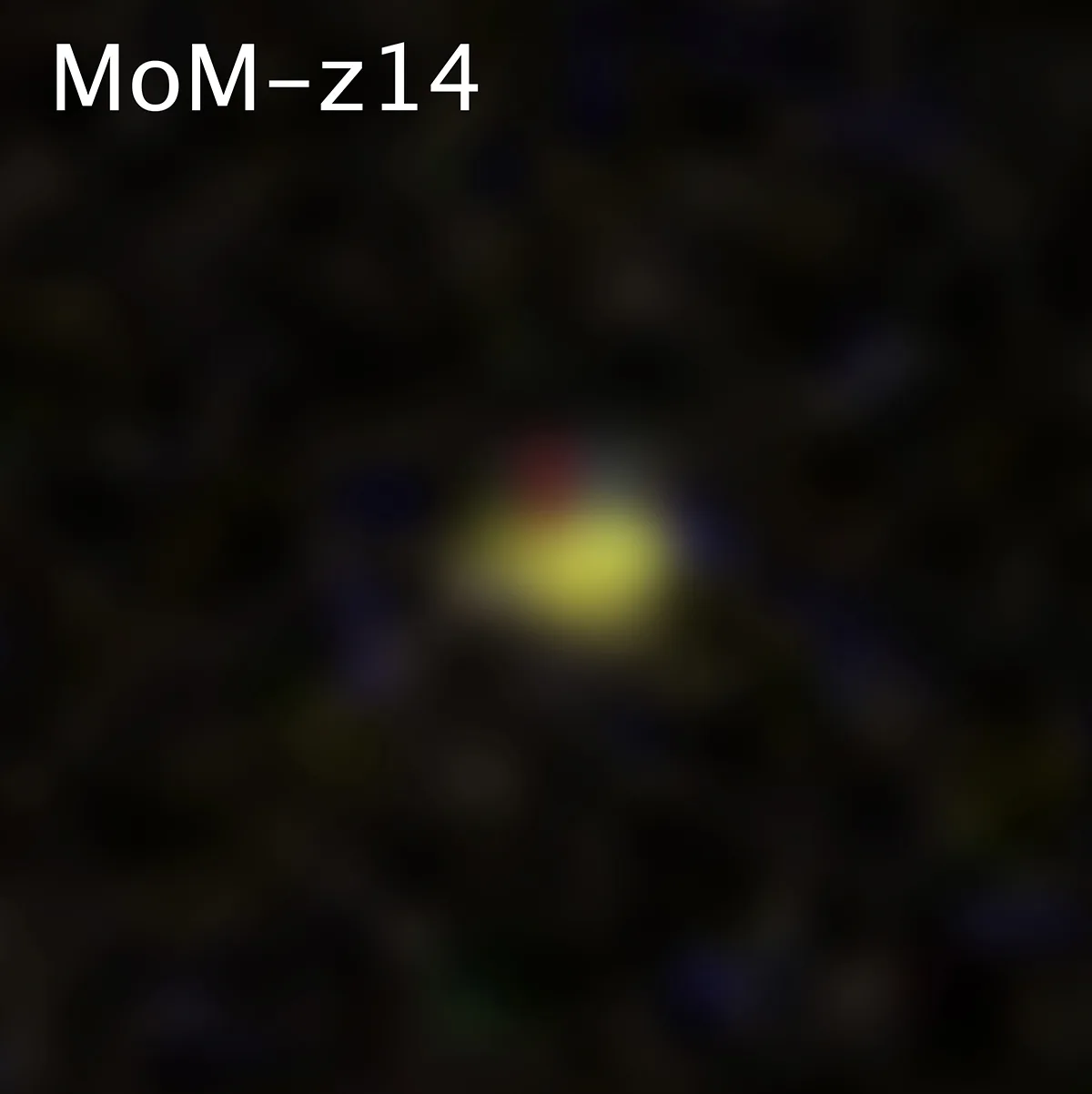 Galaxy MoM-z14 existed just 280 million years after the Big Bang. It's seen here by the James Webb Space Telescope. Credit: NASA, ESA, CSA, STScI, Rohan Naidu (MIT); Image Processing: Joseph DePasquale (STScI)