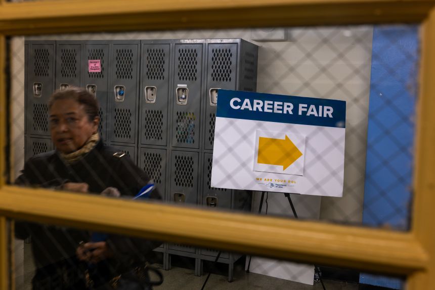 Job seekers attend a career fair in Harlem hosted by Assemblymember Jordan Wright in New York City, on December 10, 2025.