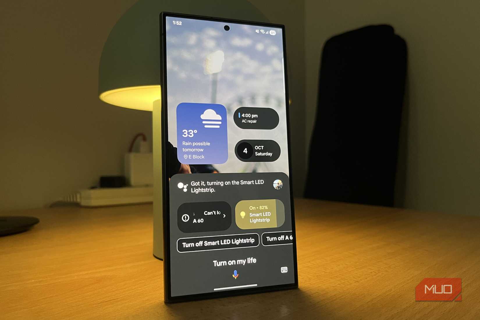 Google assistant controlling lights on a phone 