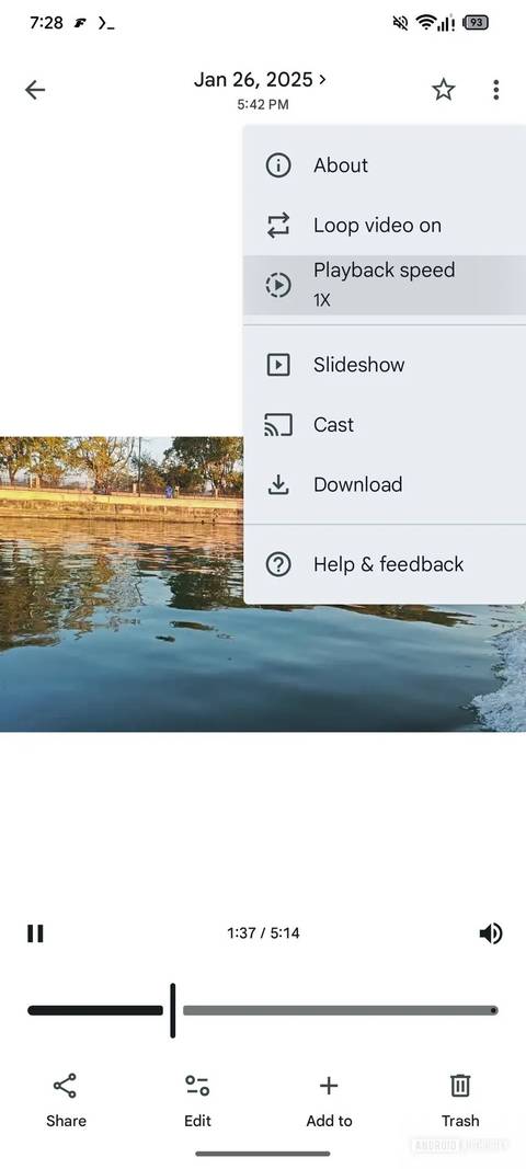 Screenshot showing Google Photos Playback speed