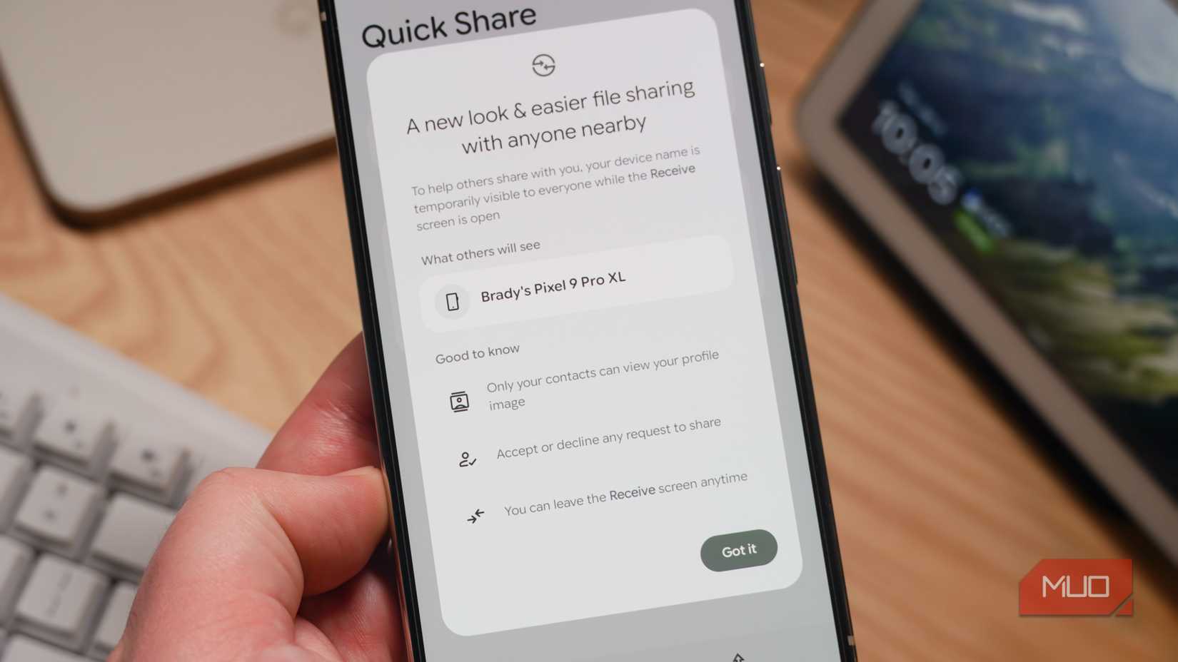 Quick Share receiving screen on a Google Pixel 9 Pro XL. 