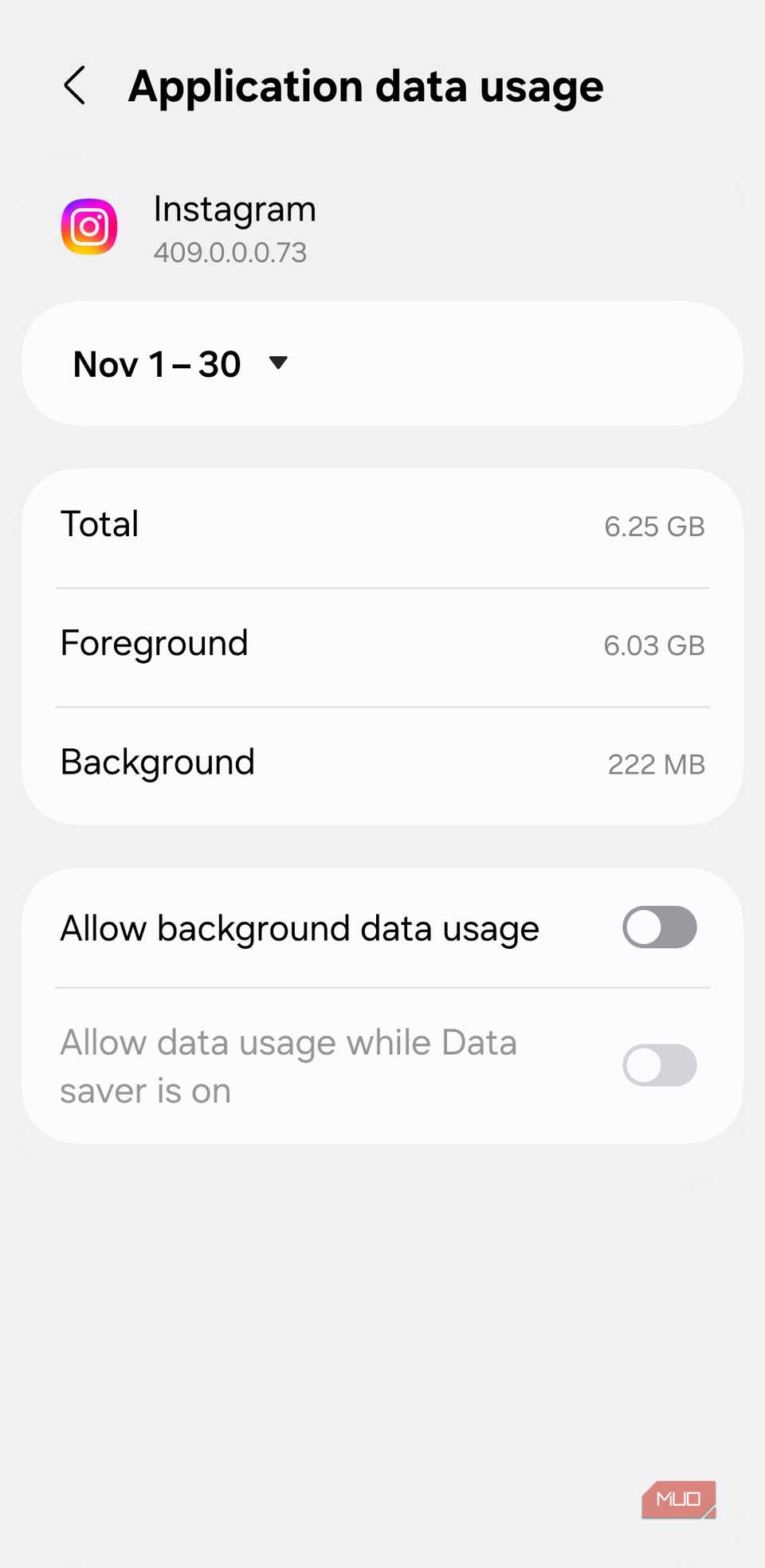 Instagram data usage on Android