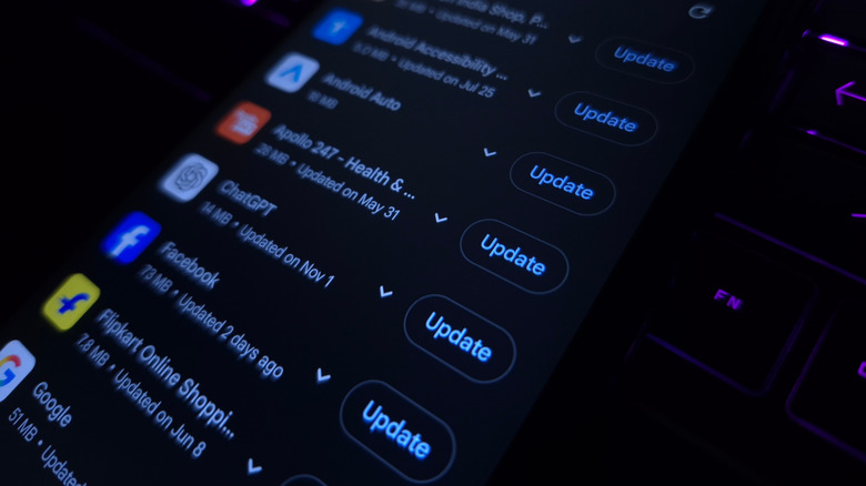 A series of Android apps showing them being updated