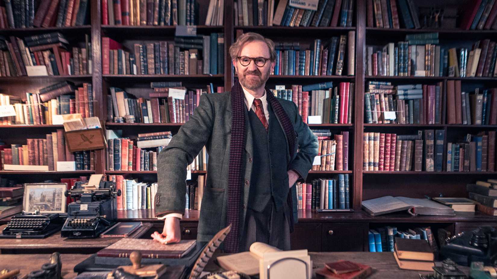 Mark Gatiss as Gabriel Book in the bookshop in Bookish 