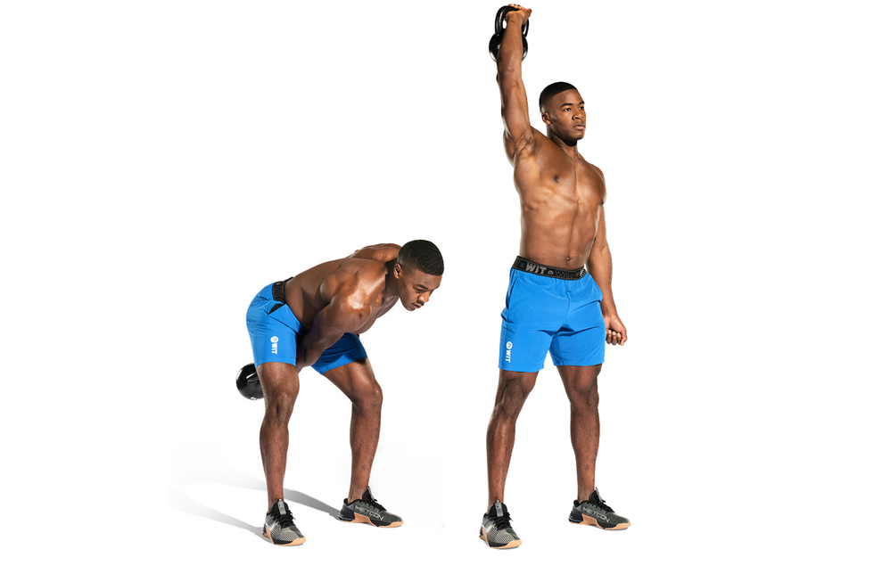 a man performing kettlebell hang snatch a man performing kettlebell hang snatch
