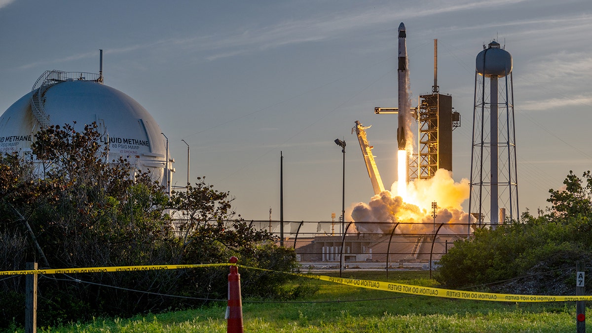 The SpaceX Falcon 9 rocket and Dragon spacecraft launch from the Launch Complex 39A at NASA’s Kennedy Space Center on March 14, 2025 in Cape Canaveral, Florida.
