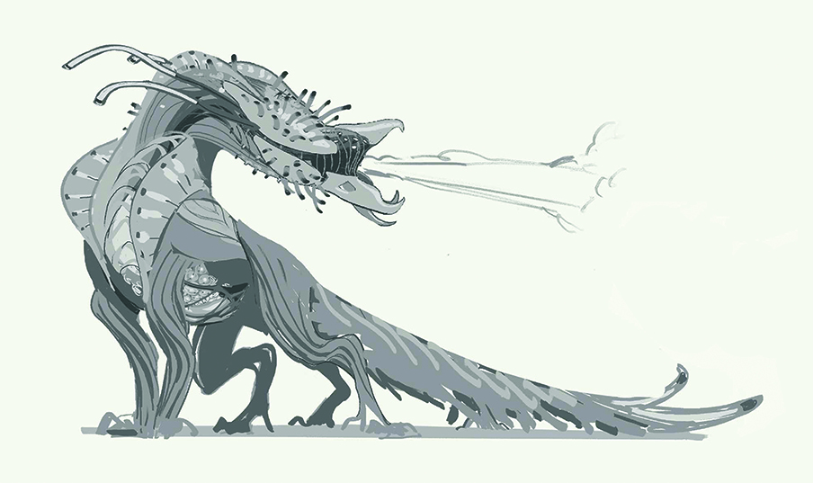 Images from a tutorial on how to make a part machine part beast character design concept