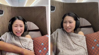 A TikTok user filmed herself screaming on a flight, sparking a debate. (TikTok/@_youmia)