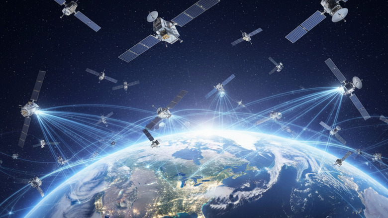 illustration of low Earth orbit overcrowded with satellites
