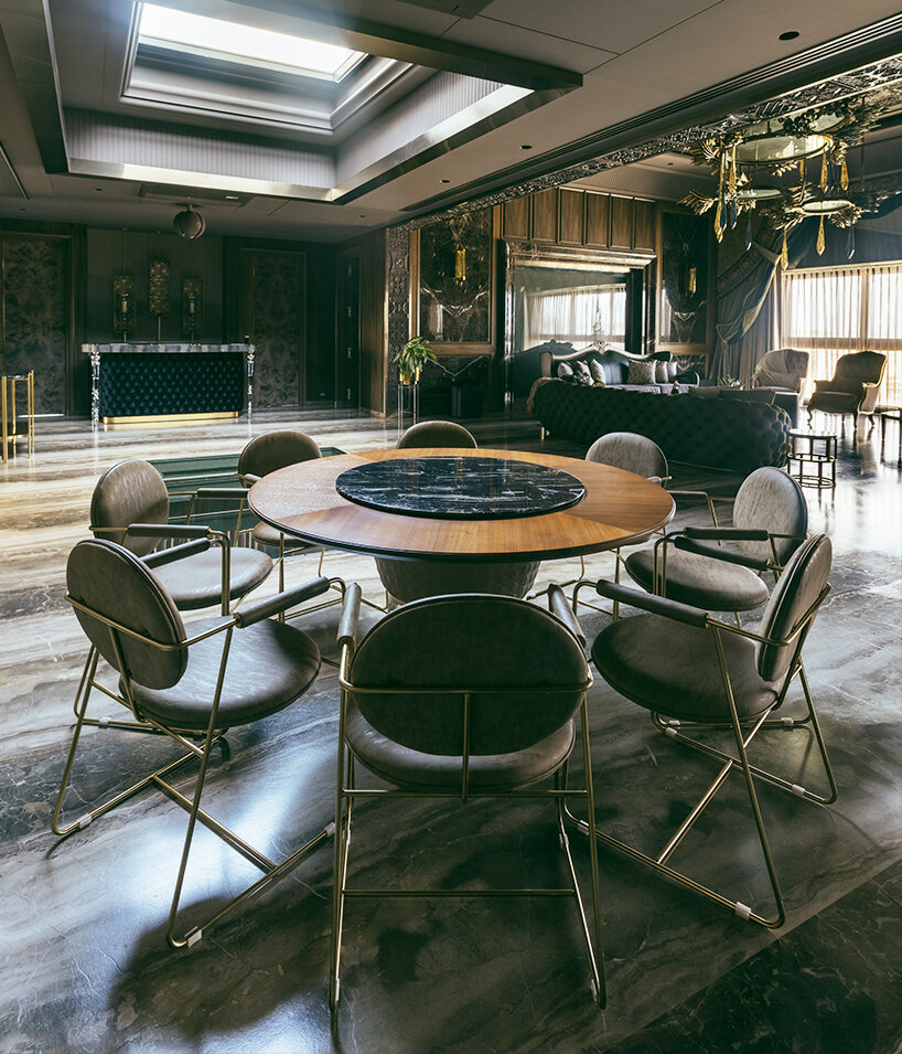 penthouse residence by metaphors blends neo-classical detail with brutalist geometry