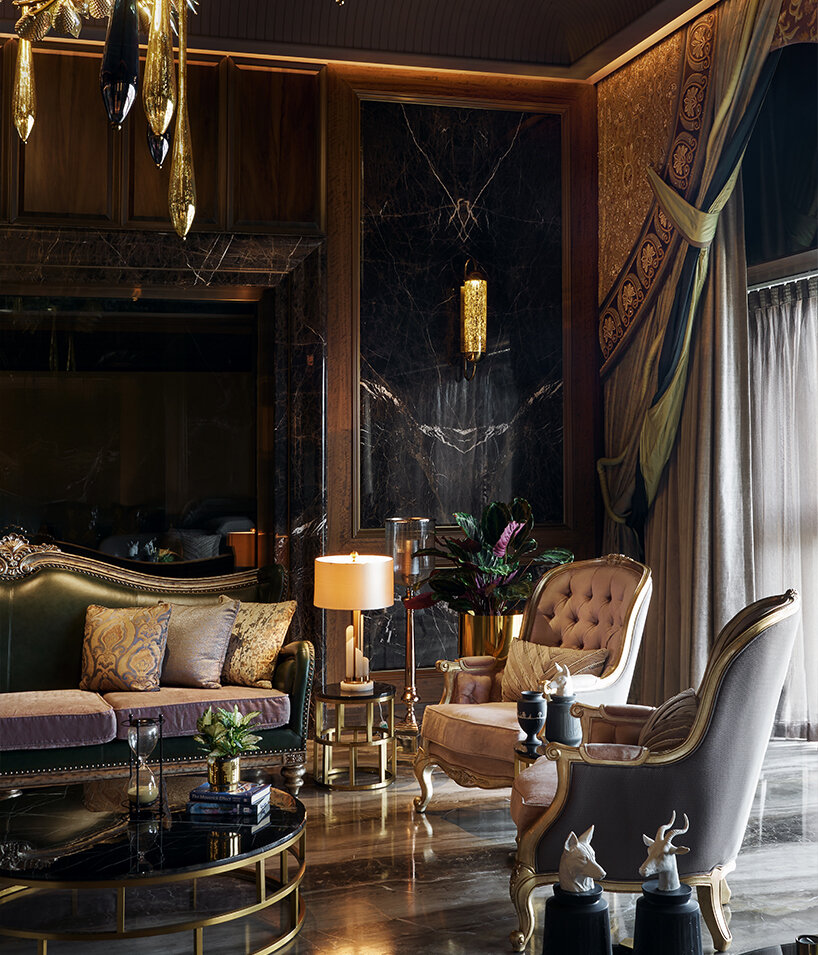 penthouse residence by metaphors blends neo-classical detail with brutalist geometry