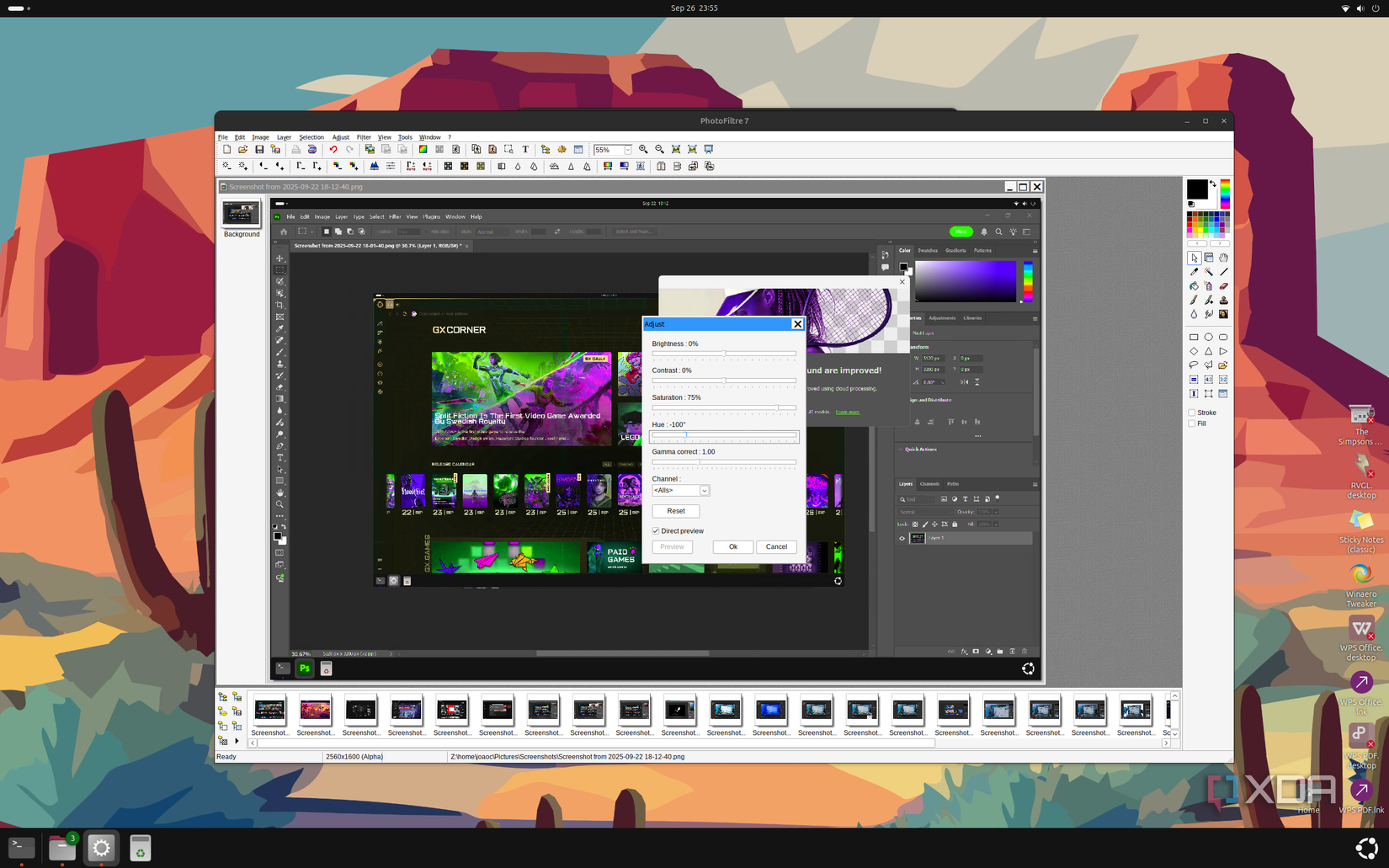 Screenshot of PhotoFiltre 7 running on Ubuntu through Wine