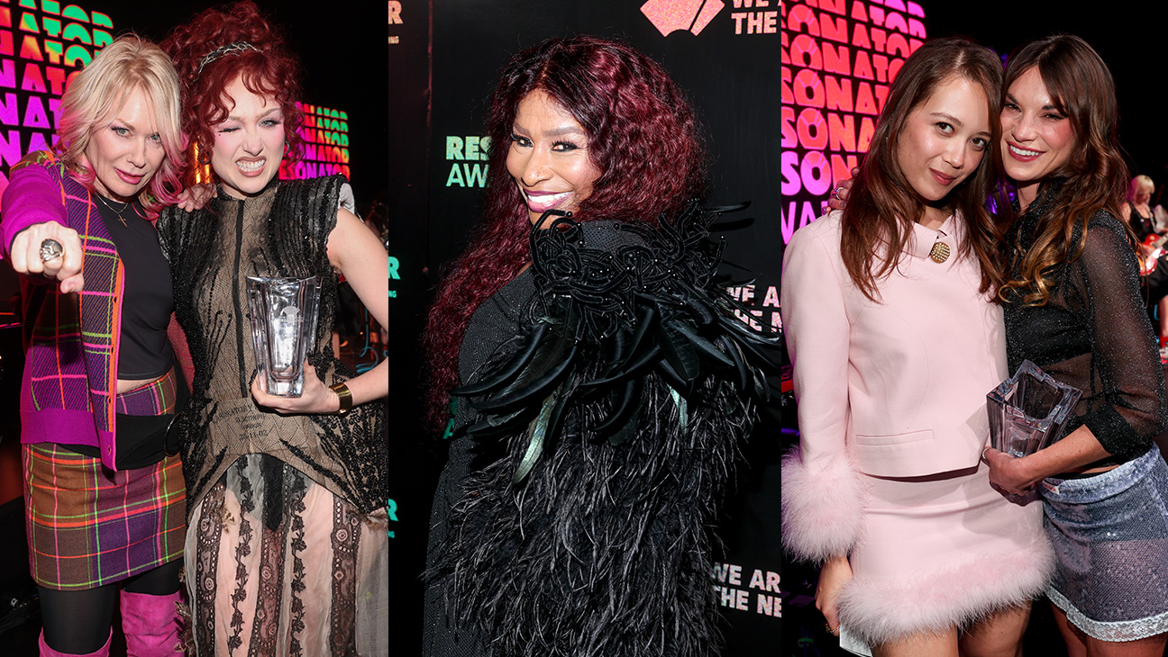 Nancy Wilson and Chappell Roan (left), Chaka Khan (center) and Laufey and Amy Allen (right) at the 2026 Resonator Awards.