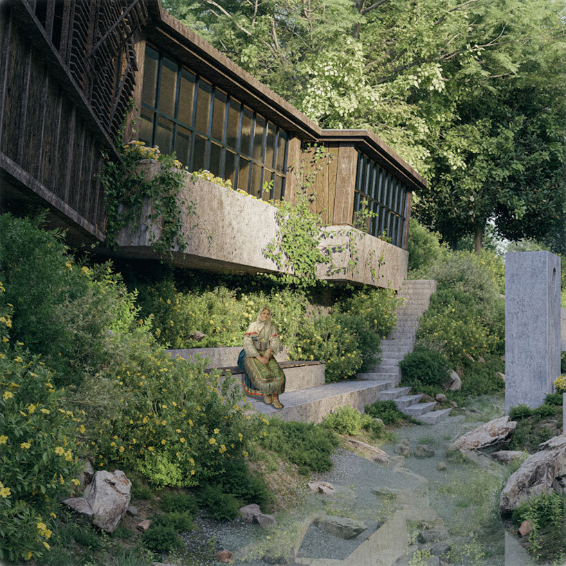 ring of concrete blocks shapes balkan cultural center proposal in rural US town