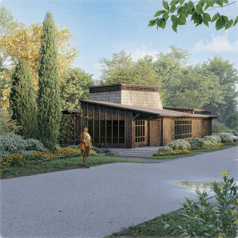 ring of concrete blocks shapes balkan cultural center proposal in rural US town