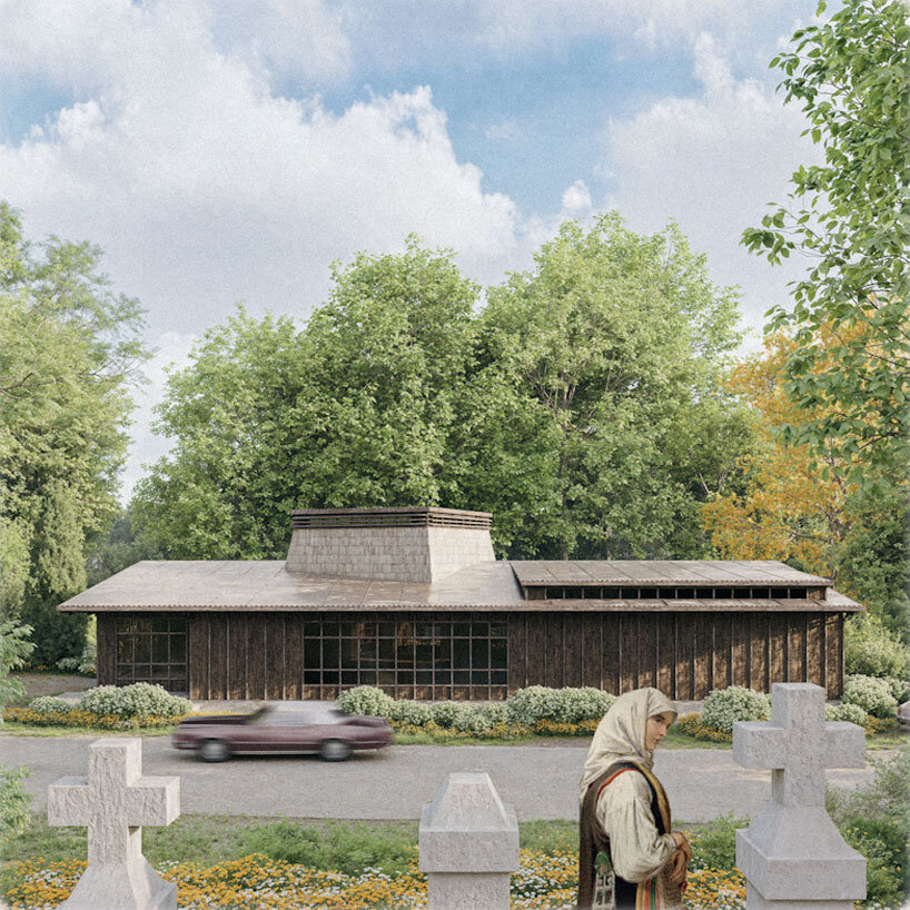 ring of concrete blocks shapes balkan cultural center proposal in rural US town