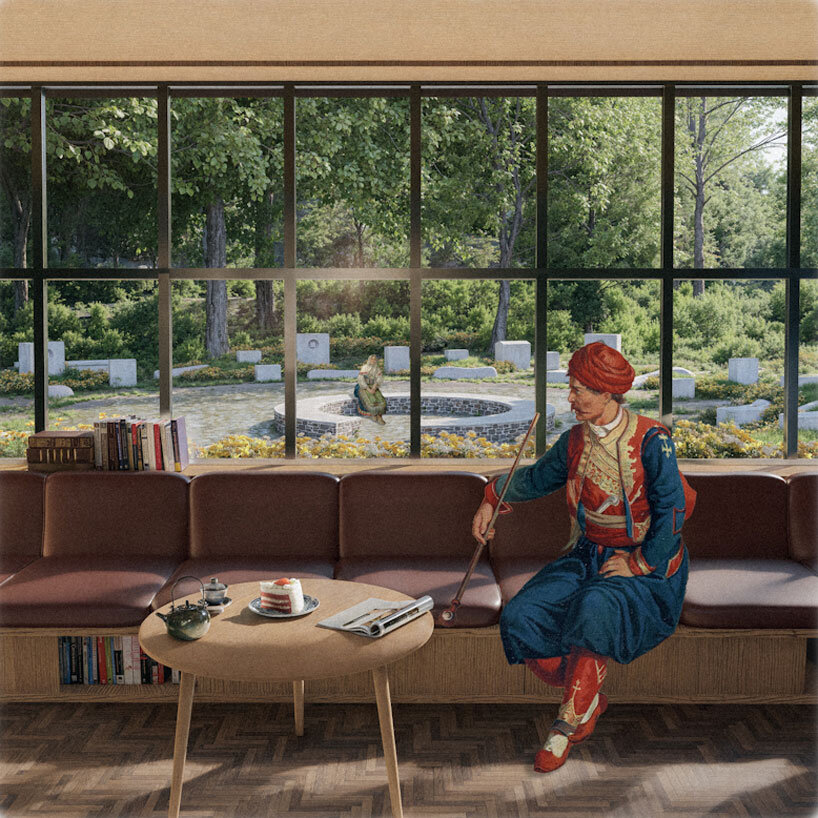 ring of concrete blocks shapes balkan cultural center proposal in rural US town