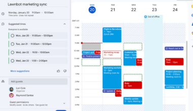 screenshot of the new suggested meeting times feature in Google Calendar