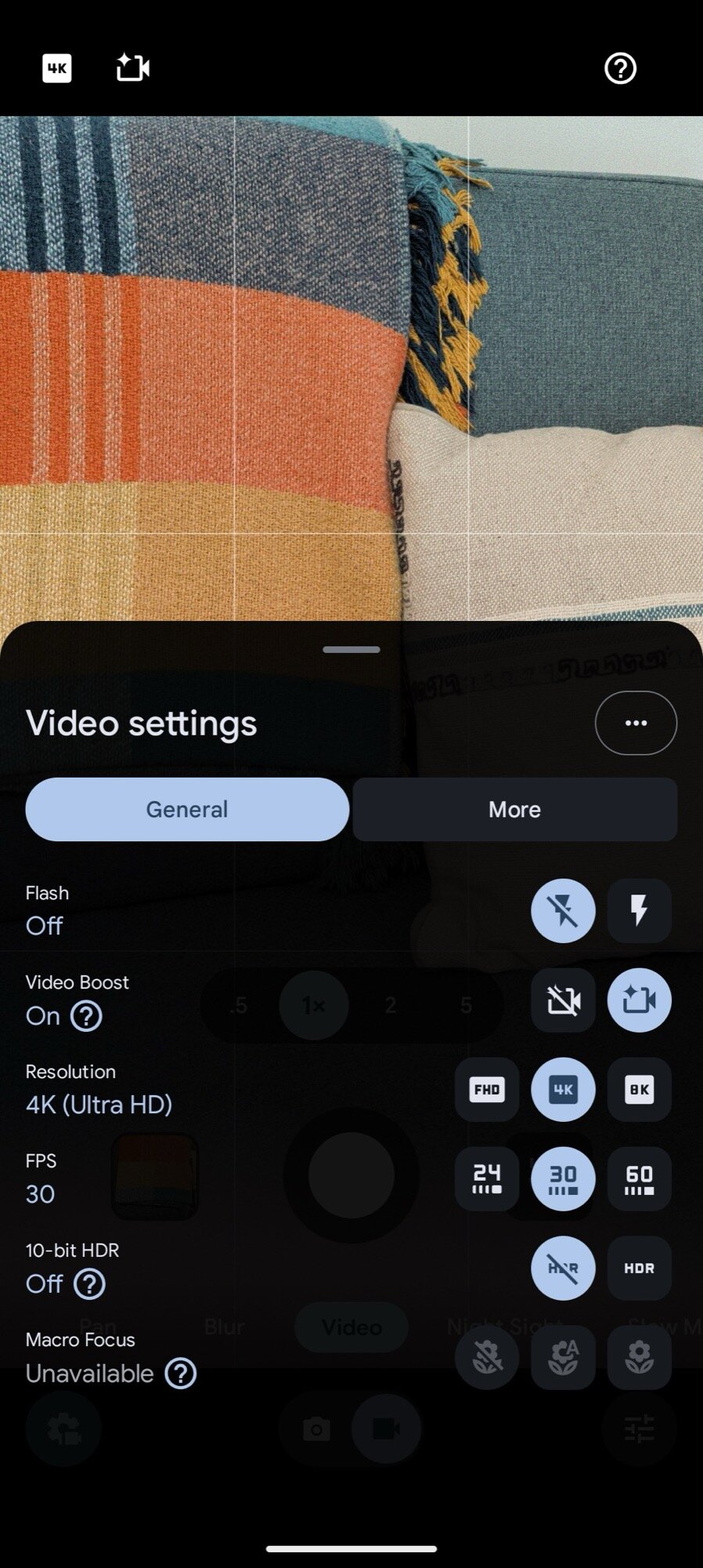 screenshot pixel camera video settings boost on 4k
