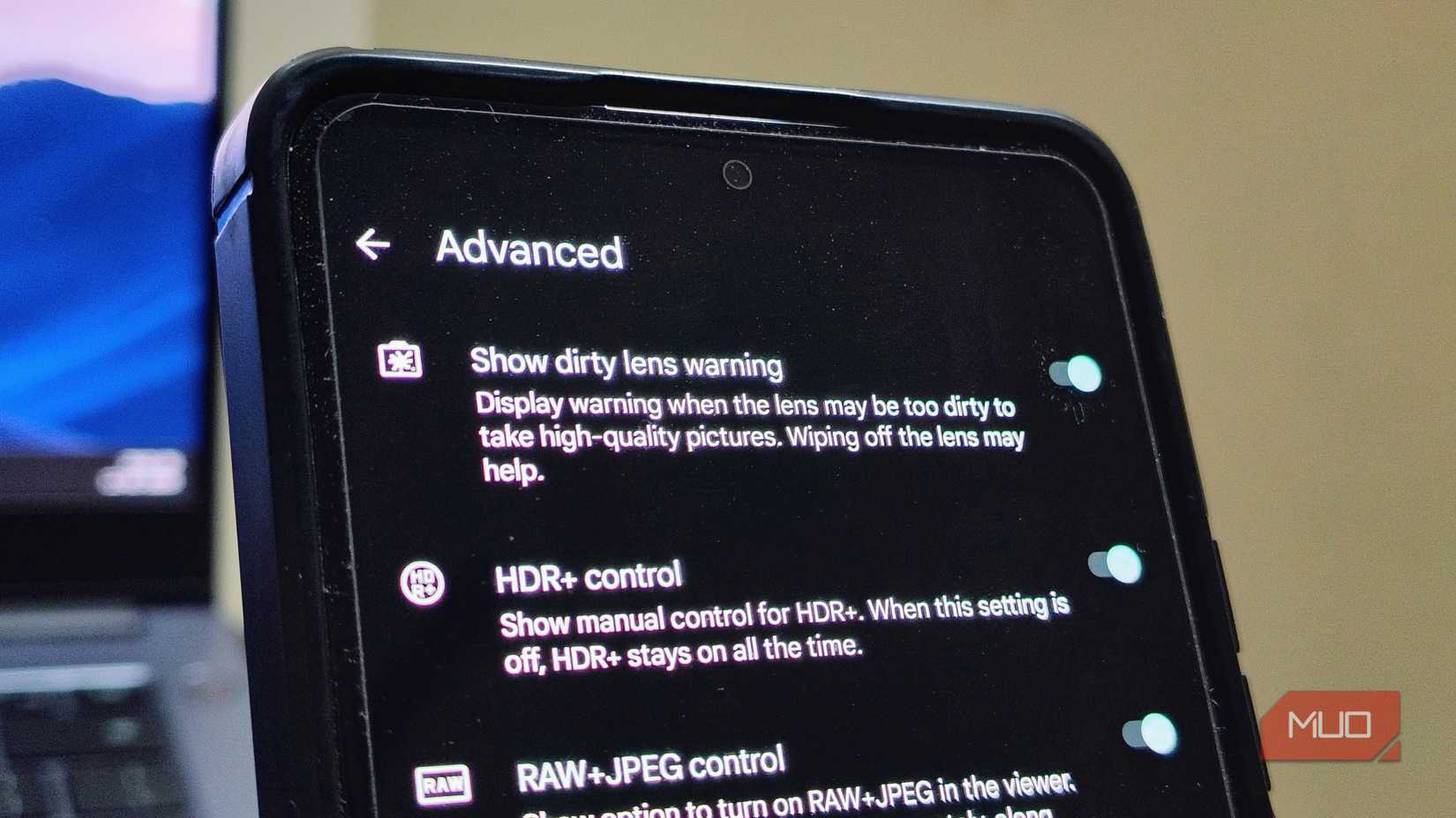 Show dirty lens warning settings in Camera settings.