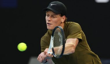 Jannik Sinner is in action on Rod Laver Arena on Thursday in Melbourne.