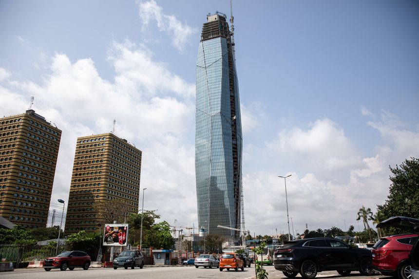 Africa's new tallest building, Tour F, pictured in October 24, 2025 as it nears completion in Abidjan, Ivory Coast.