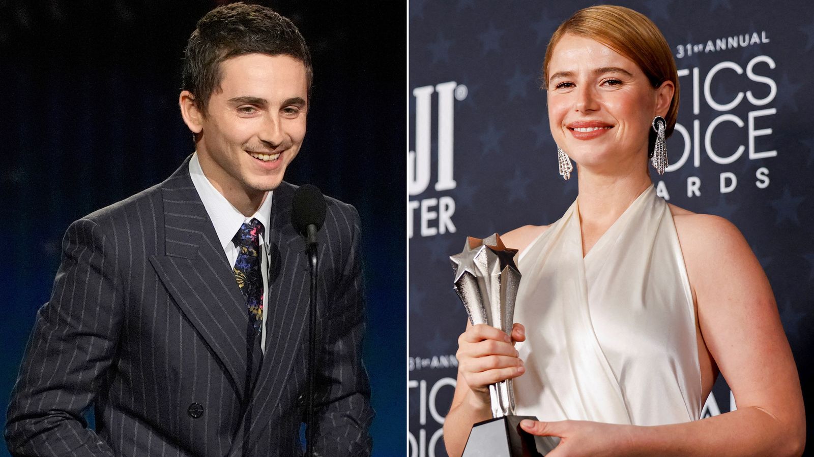 Timothee Chalamet and Jessie Buckley at the Critics Choice Awards. Pics: AP/Reuters