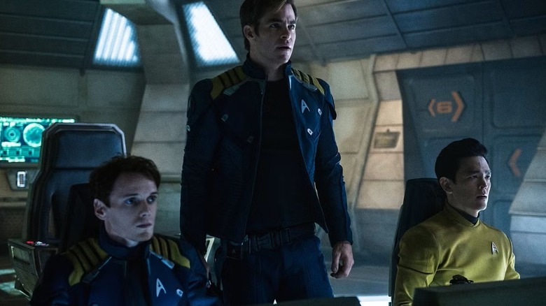 Chekov, Kirk, and Sulu on the bridge in 