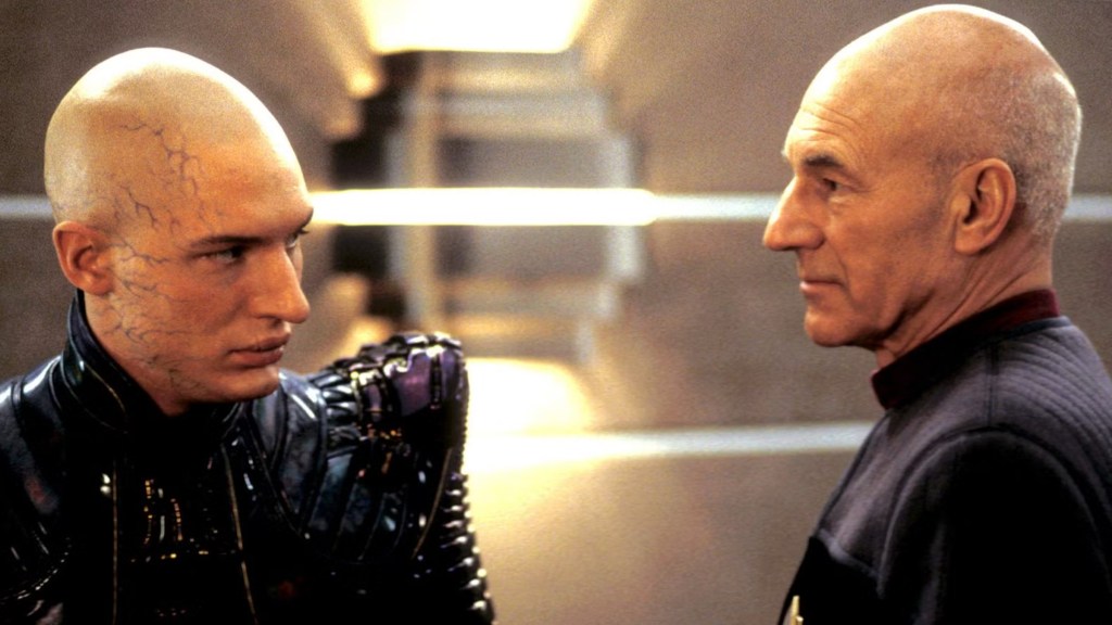 Tom Hardy and Patrick Stewart in Star Trek: Nemesis
