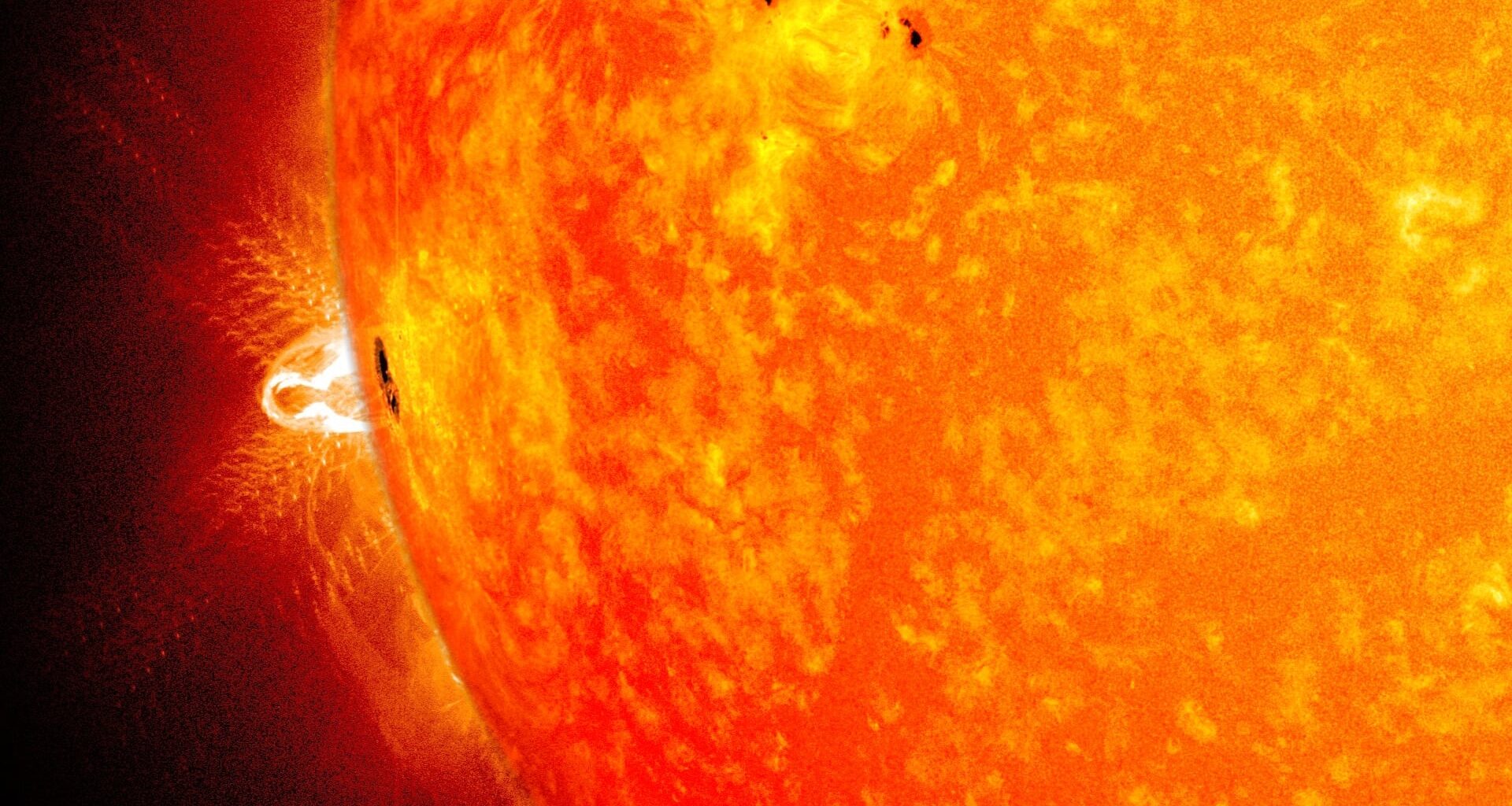 A giant sunspot seen at the edge of the Sun. Credit: NASA/SDO/Goddard Space Flight Center