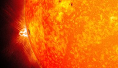 A giant sunspot seen at the edge of the Sun. Credit: NASA/SDO/Goddard Space Flight Center