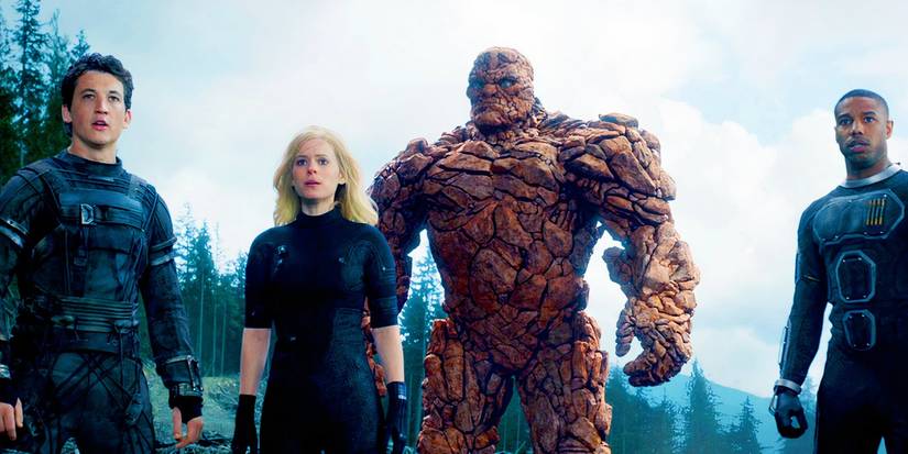 The Fantastic Four team in 2015's Fantastic Four looking offscreen