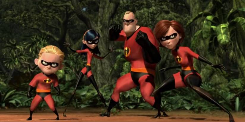 The Incredibles pose for battle in The Incredibles.