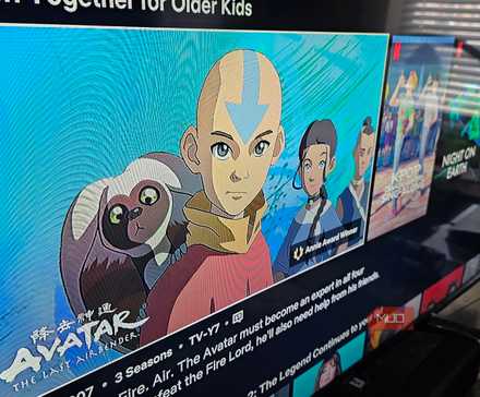 The Netflix app opened to the main menu, featuring Avatar The Last Airbender and K-Pop Demon Hunters-1