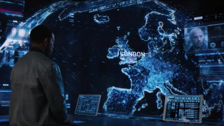 Tej using the God's Eye to track down Dom in The Fate of the Furious