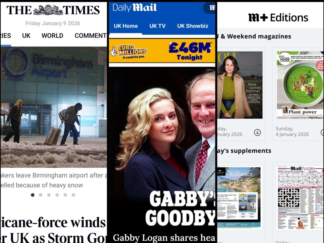 The top apps for engagement retention: The Times and The Sunday Times, Daily Mail and Mail+