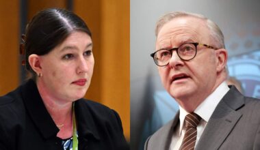 A split image showing the faces of Lorraine Finlay and Anthony Albanese