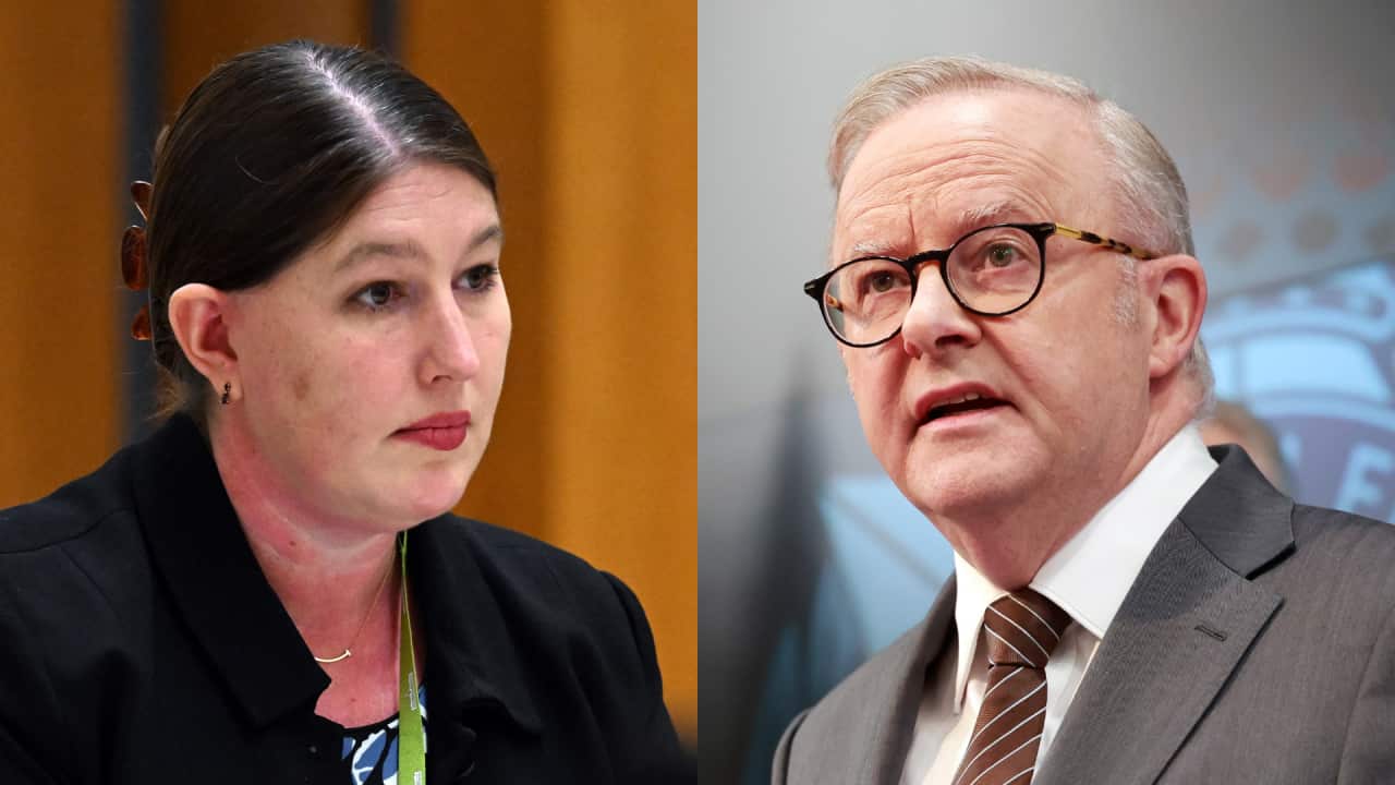A split image showing the faces of Lorraine Finlay and Anthony Albanese