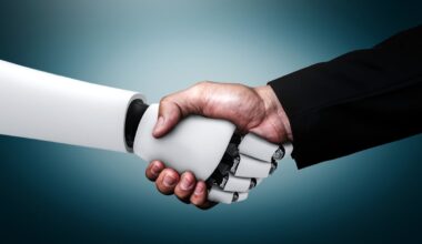 Robot and human shaking hands
