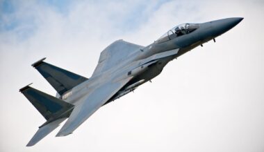 F-15E fighter jet in flight.