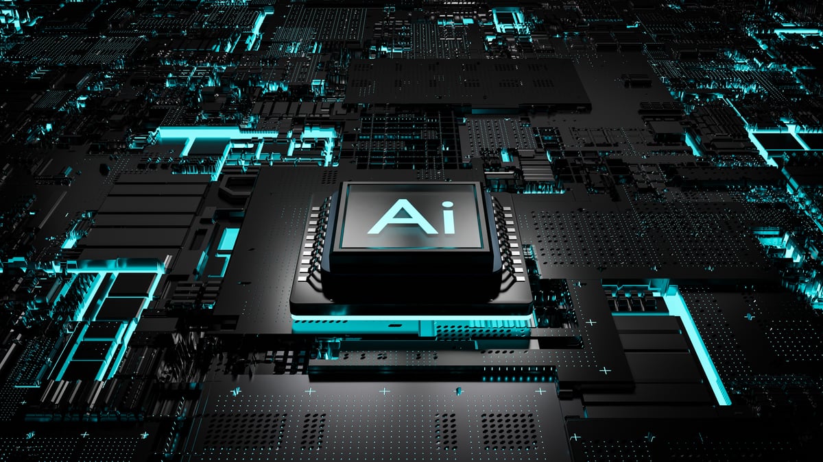 A photo illustration of AI data center chips.