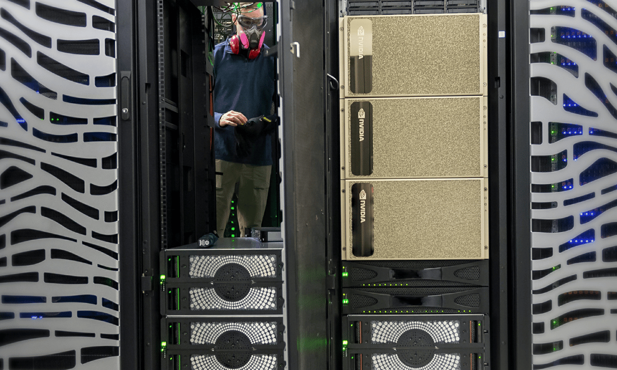 Nvidia data center with Nvidia units installed showing Nvidia logo.