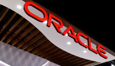 Oracle logo on a building.