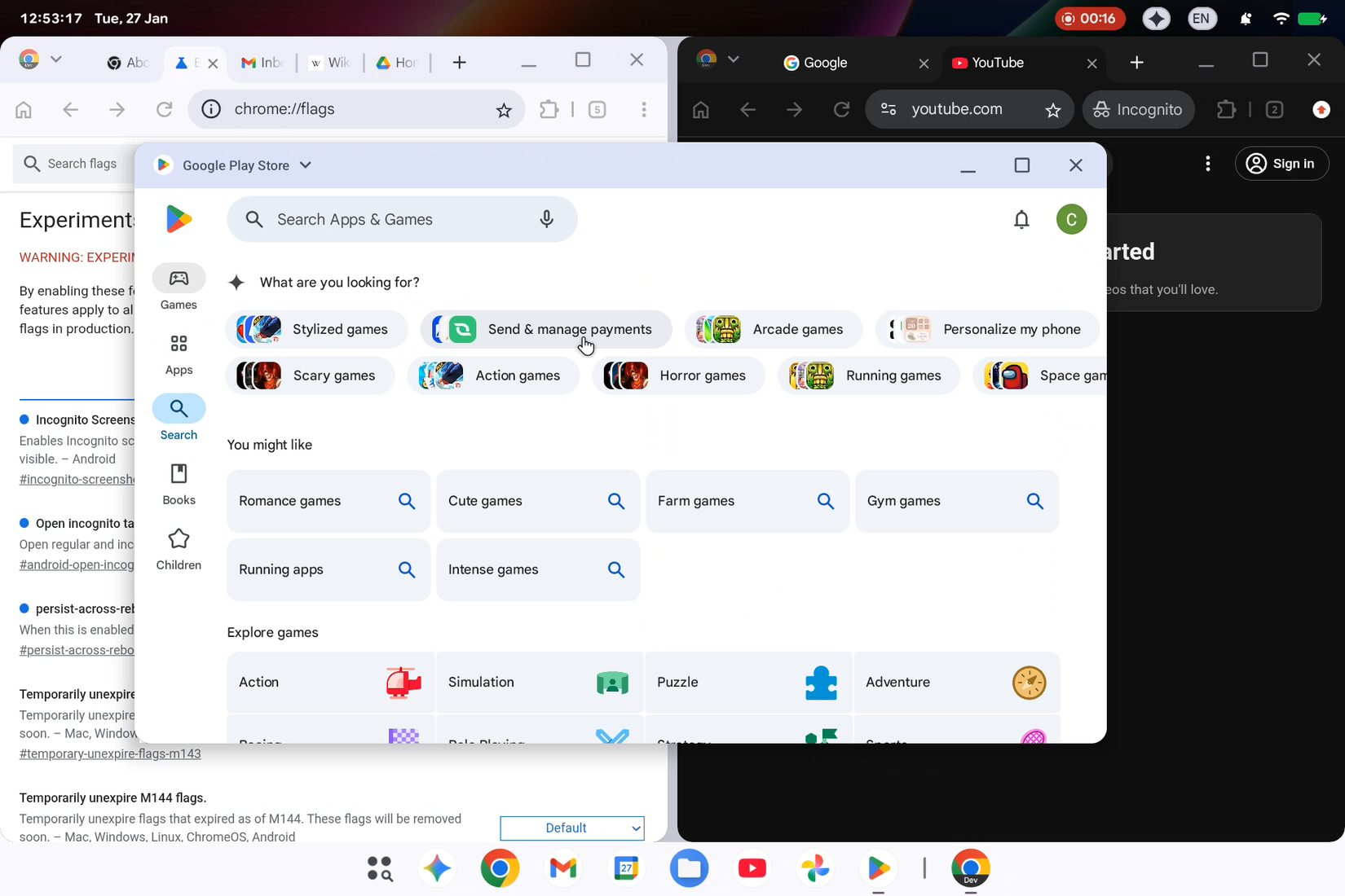 Aluminium OS showing the Google Play Store.