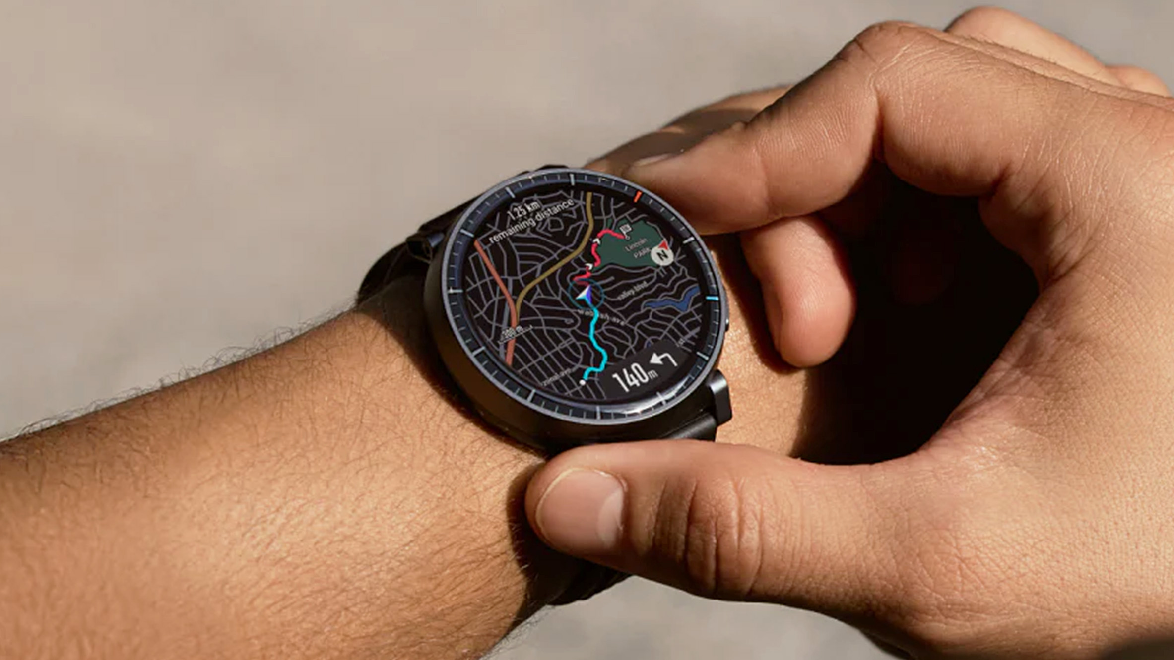 Close-up of the Amazfit Active Max maps feature