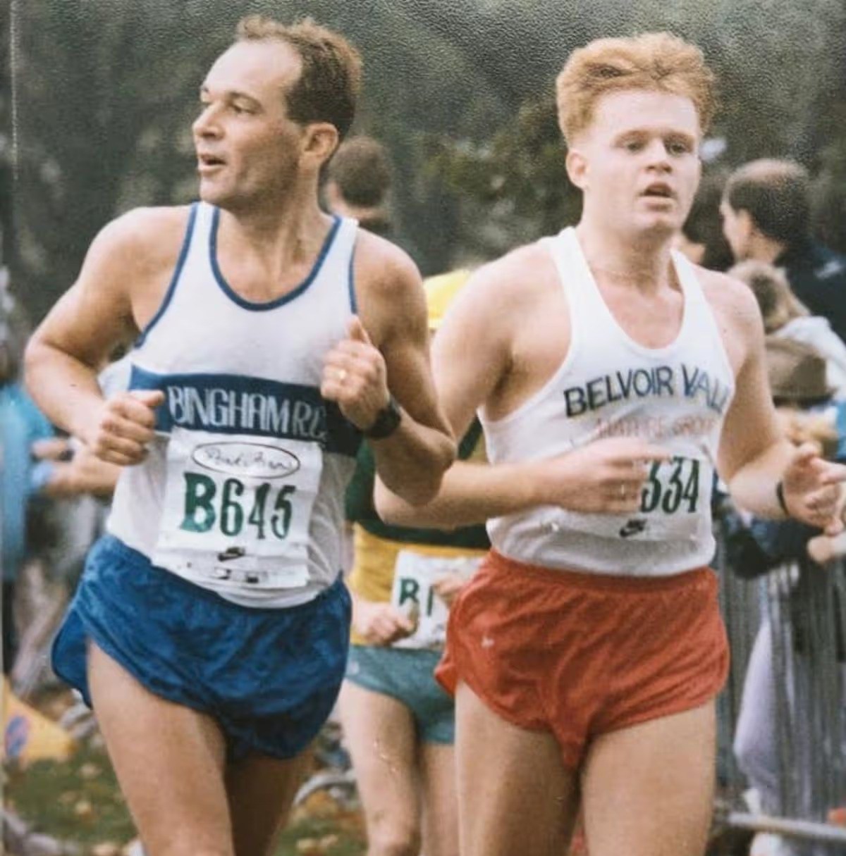 Paul Lindsay and his dad Richard running in a marathon.