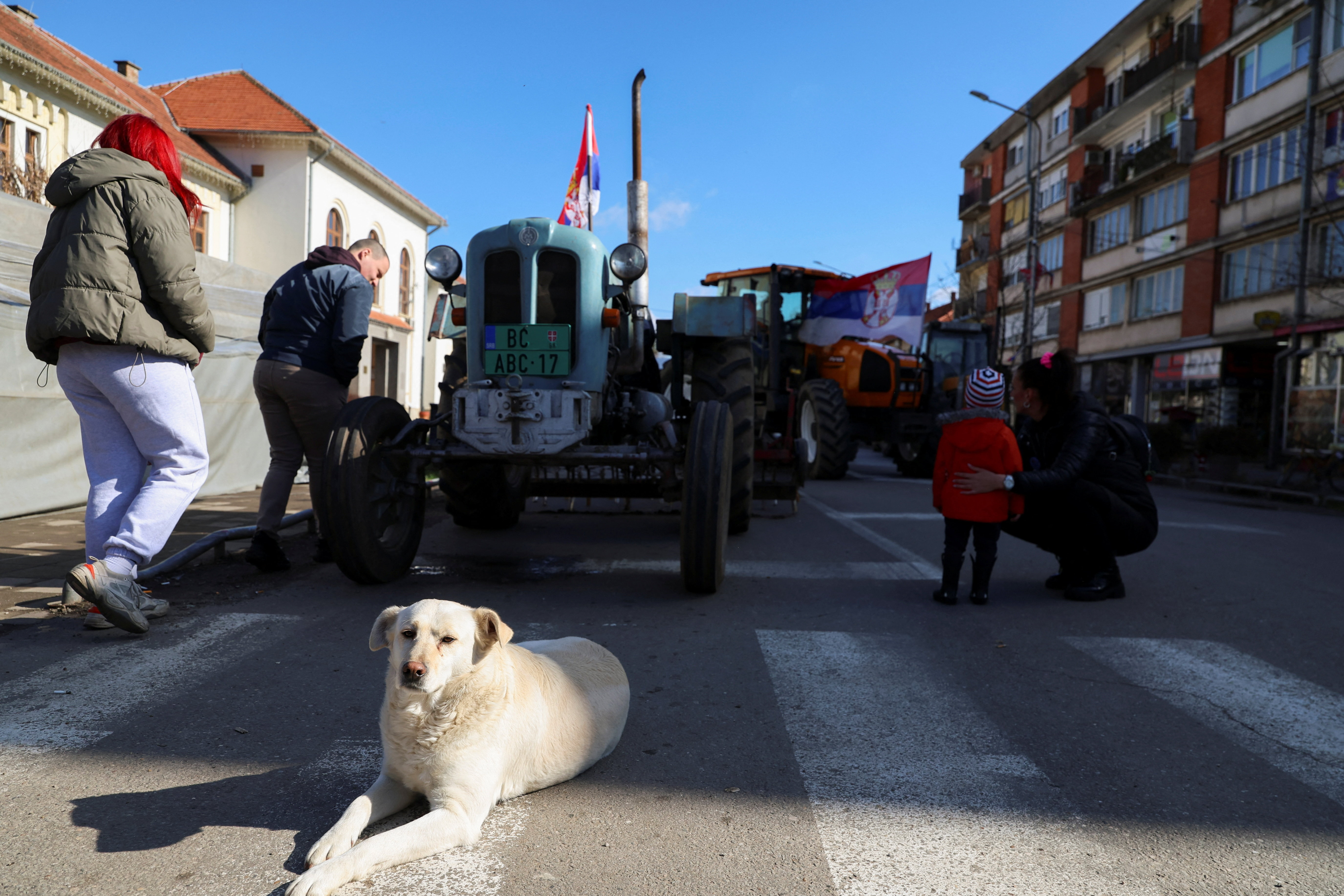 Serbian farmers block roads, in Bogatic