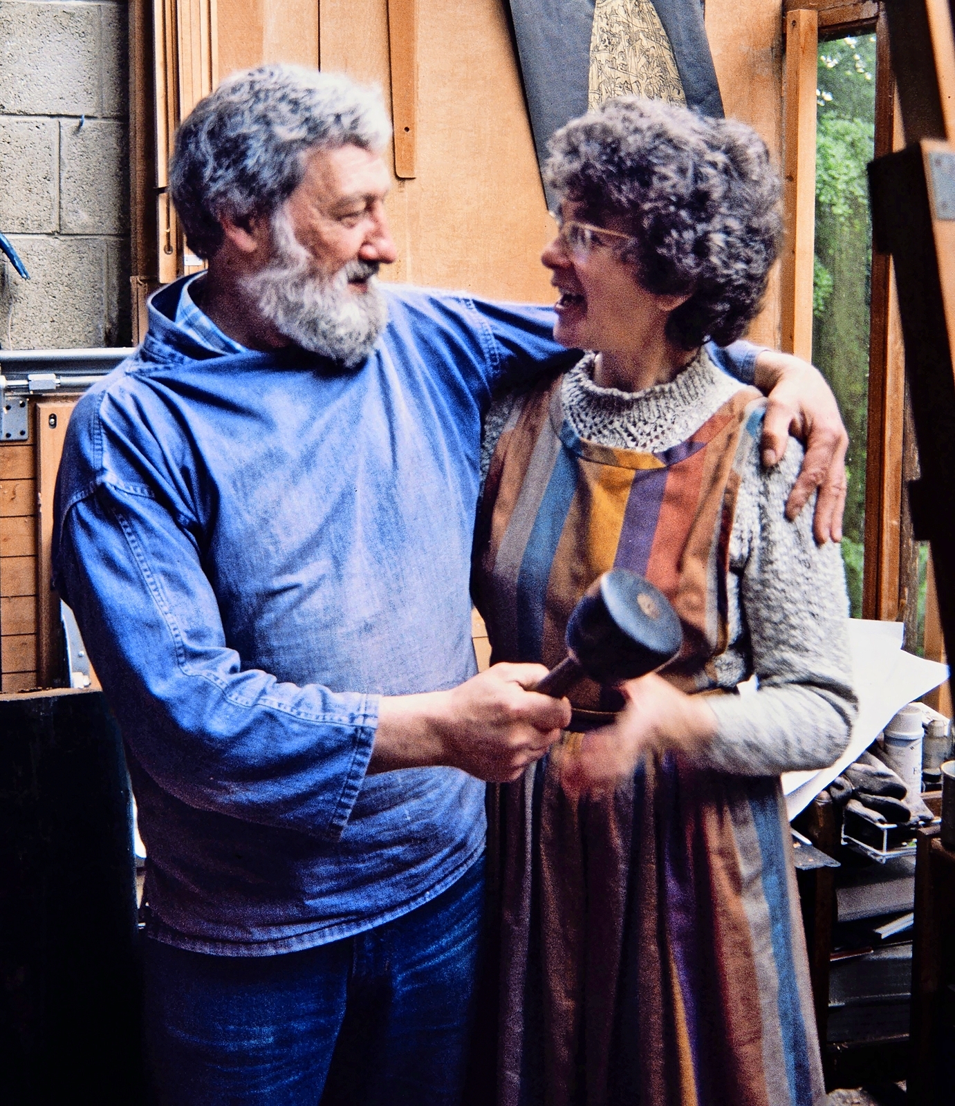 Dr Fenwick Lawson, a sculptor, with his wife Joan.