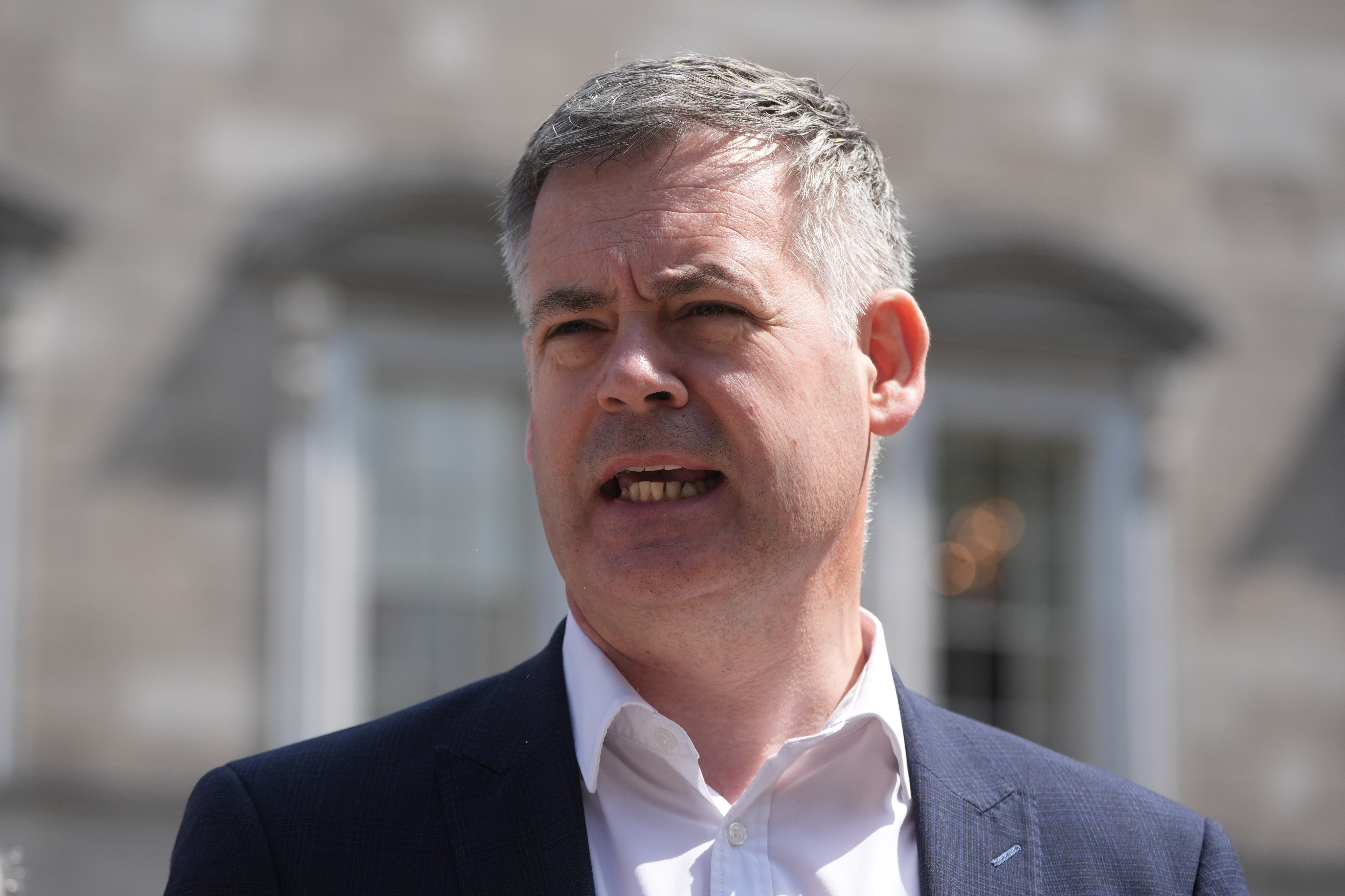 Pearse Doherty speaking to the media outside Leinster House in Dublin.