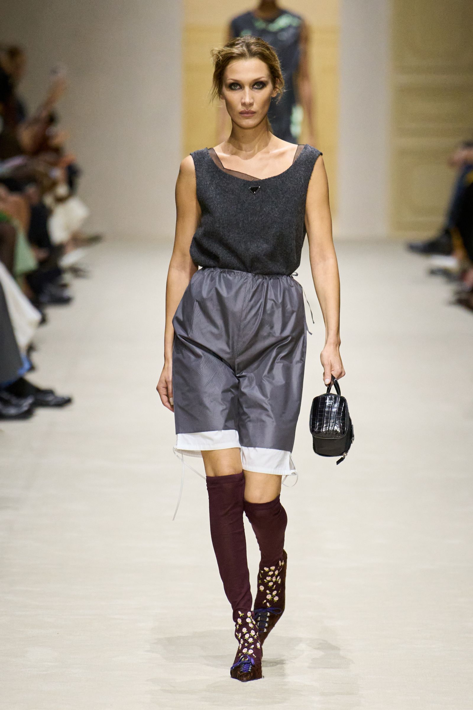 Image may contain Bella Hadid Clothing Shorts Fashion Adult Person Face and Head